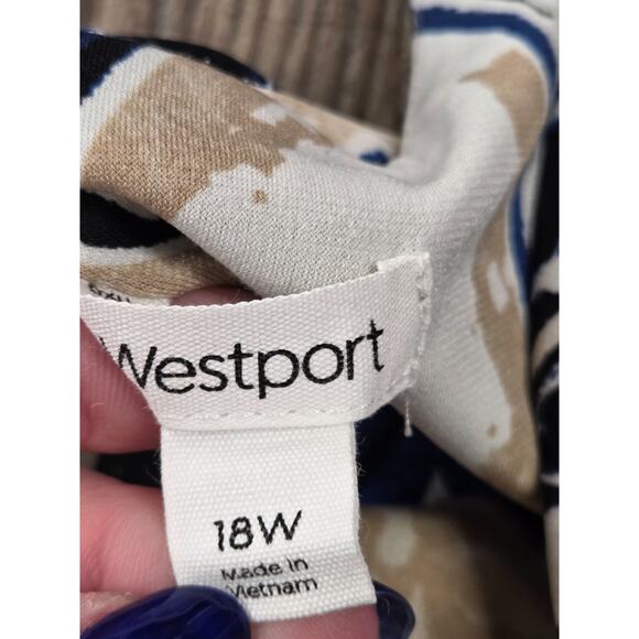 Westport Navy Blue Beige Ivory Black Crochet Trim Long Flowy Dress Plus Size 18W - Picture 4 of 6